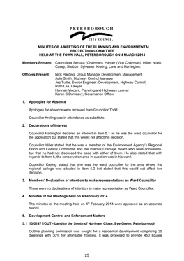 Minutes of a Meeting of the Planning and Environmental Protection Committee Held at the Town Hall, Peterborough on 4 March 2014