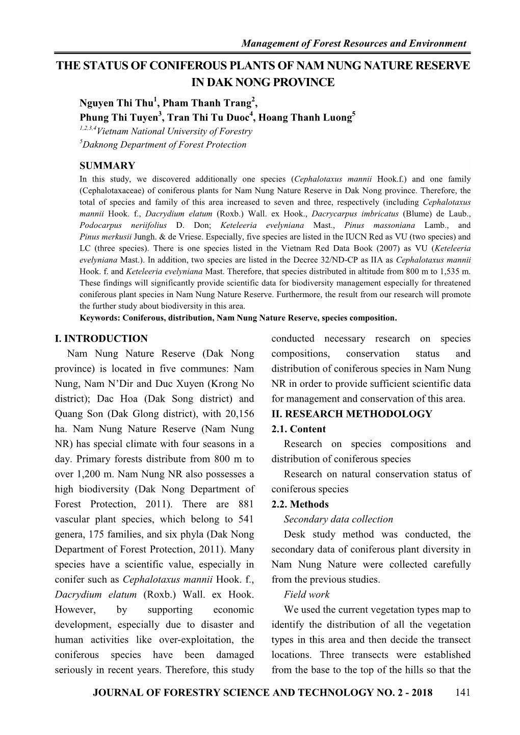 The Status of Coniferous Plants of Nam Nung Nature Reserve in Dak Nong Province