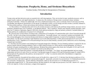 Porphyrin, Heme, and Siroheme Biosynthesis Svetlana Gerdes, Fellowship for Interpretation of Genomes Introduction