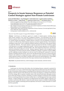 Prospects in Innate Immune Responses As Potential Control Strategies Against Non-Primate Lentiviruses