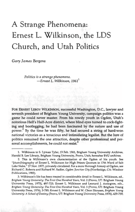Ernest L Wilkinson, the LDS Church, and Utah Politics