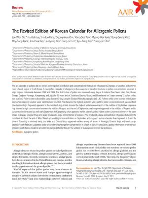 The Revised Edition of Korean Calendar for Allergenic Pollens