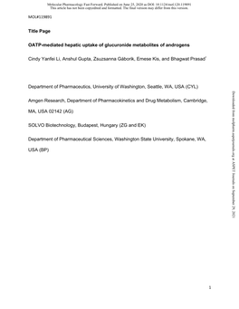 OATP-Mediated Hepatic Uptake of Glucuronide Metabolites of Androgens