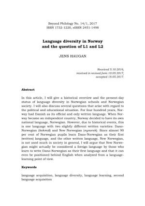 Language Diversity in Norway and the Question of L1 and L2