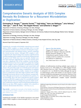 Comprehensive Genetic Analysis of OEIS Complex Reveals No Evidence for a Recurrent Microdeletion Or Duplication Christopher N