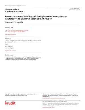 Dante's Concept of Nobility and the Eighteenth-Century Tuscan Aristocracy: an Unknown Study of the Convivio Domenico Pietropaolo