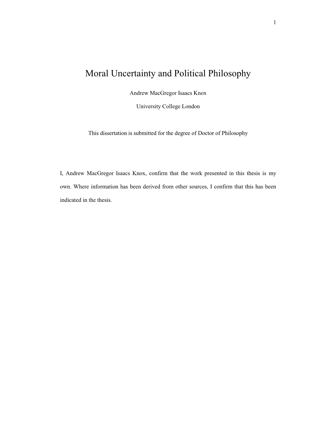 Moral Uncertainty and Political Philosophy