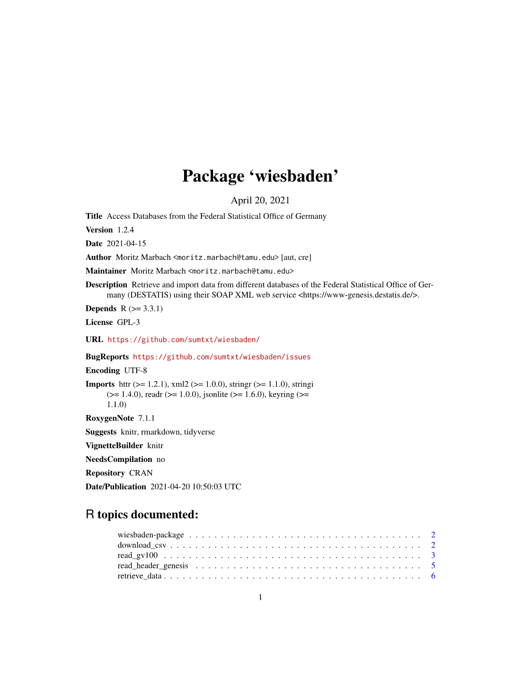 Package 'Wiesbaden'