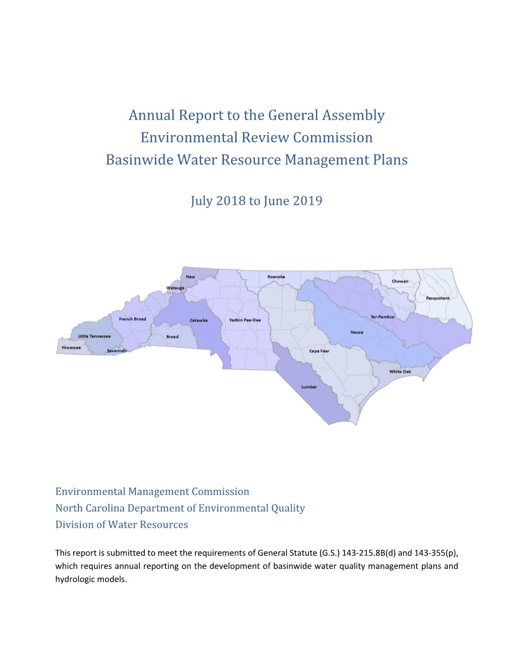 Annual Report to the General Assembly Environmental Review Commission Basinwide Water Resource Management Plans