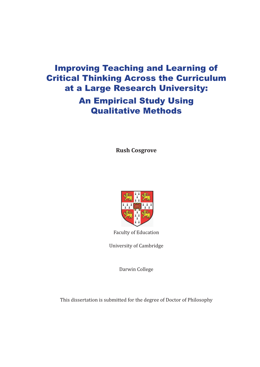 Improving Teaching and Learning of Critical Thinking Across the Curriculum at a Large Research University: an Empirical Study Using Qualitative Methods