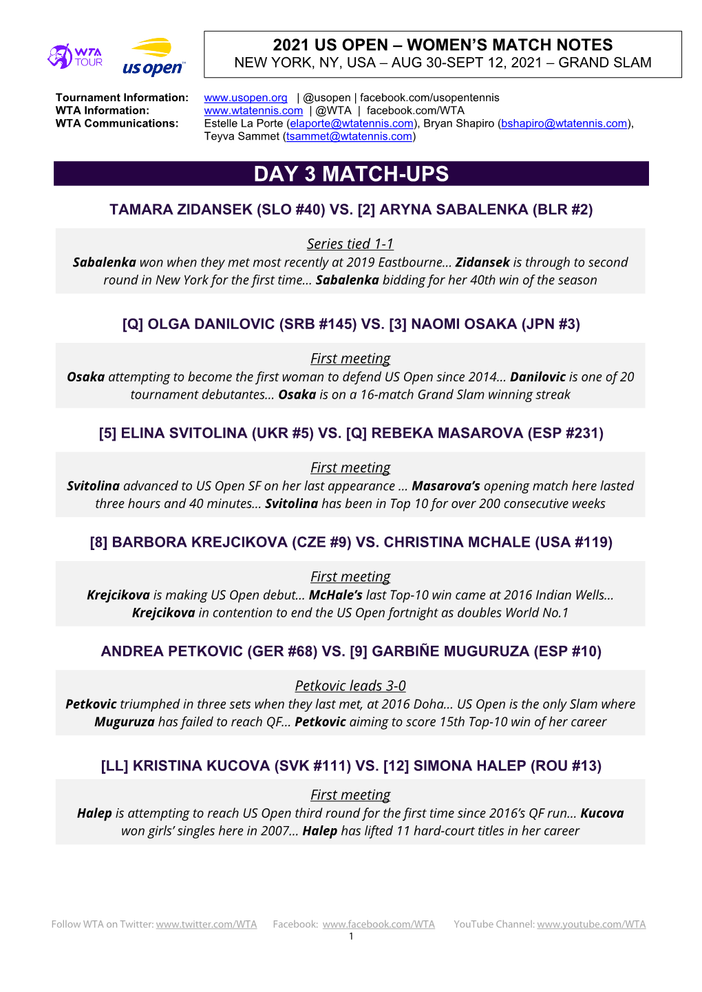 Day 3 Match-Ups