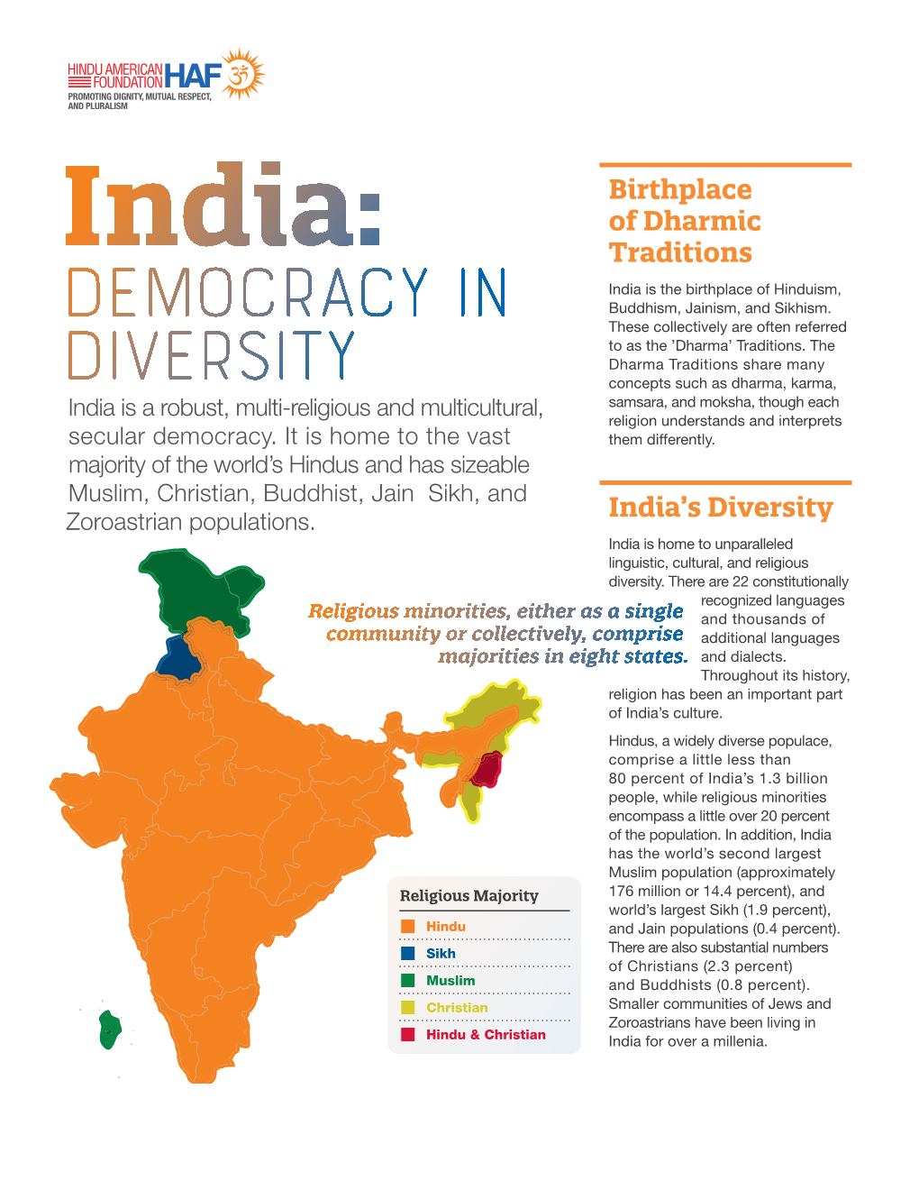 India: Democracy in Diversity a Publication of Hindu American Foundation | 3 April 2018 Including Pakistan