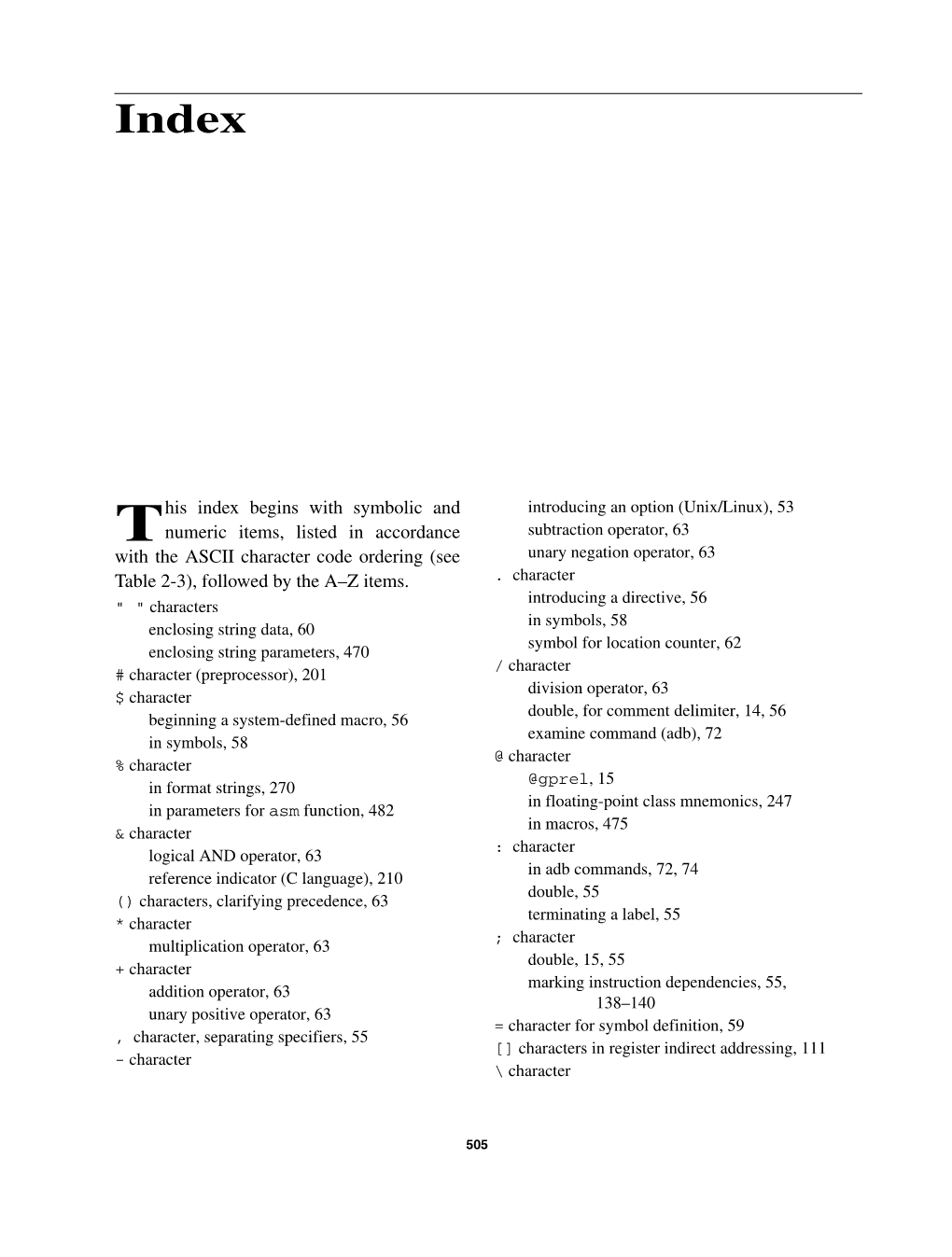 His Index Begins with Symbolic and Numeric Items, Listed In