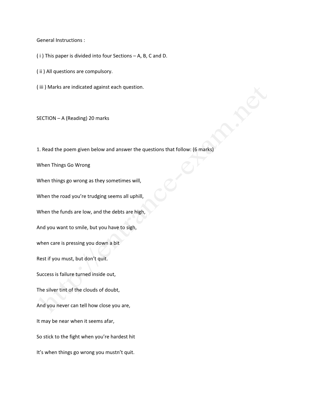 ( I ) This Paper Is Divided Into Four Sections A, B, C and D