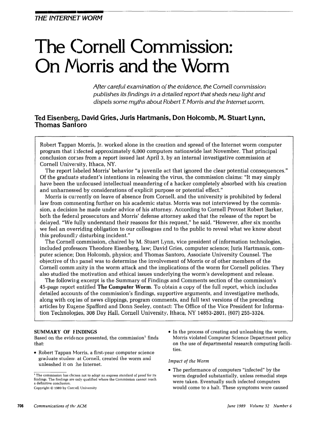 The Cornell Commission: on Morris and the Worm