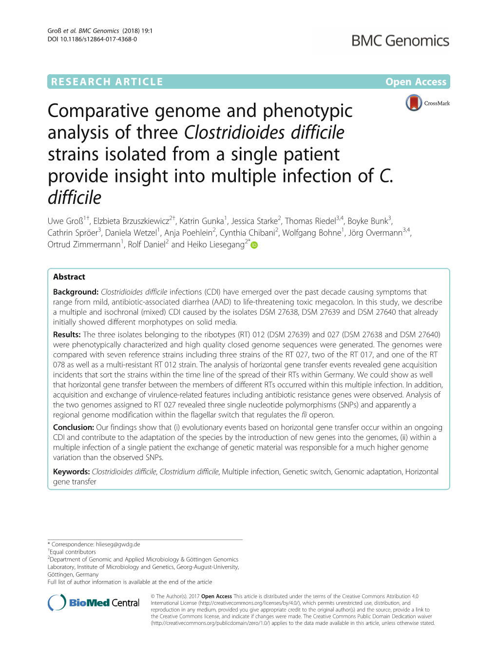 Comparative Genome and Phenotypic Analysis of Three Clostridioides Difficile Strains Isolated from a Single Patient Provide Insight Into Multiple Infection of C