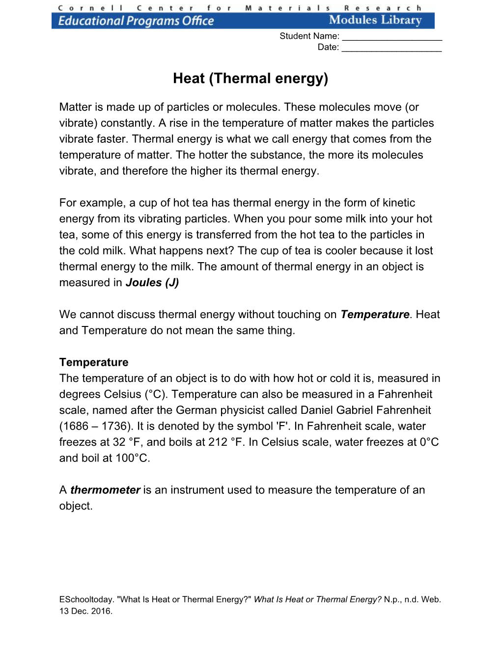 Heat (Thermal Energy)