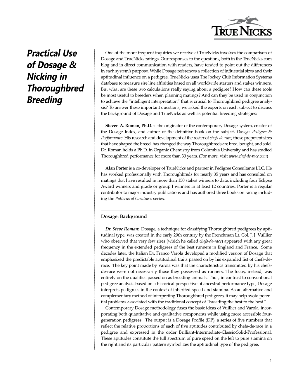 Practical Use of Dosage & Nicking in Thoroughbred Breeding