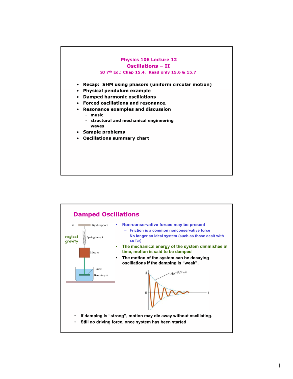 1 Damped Oscillations