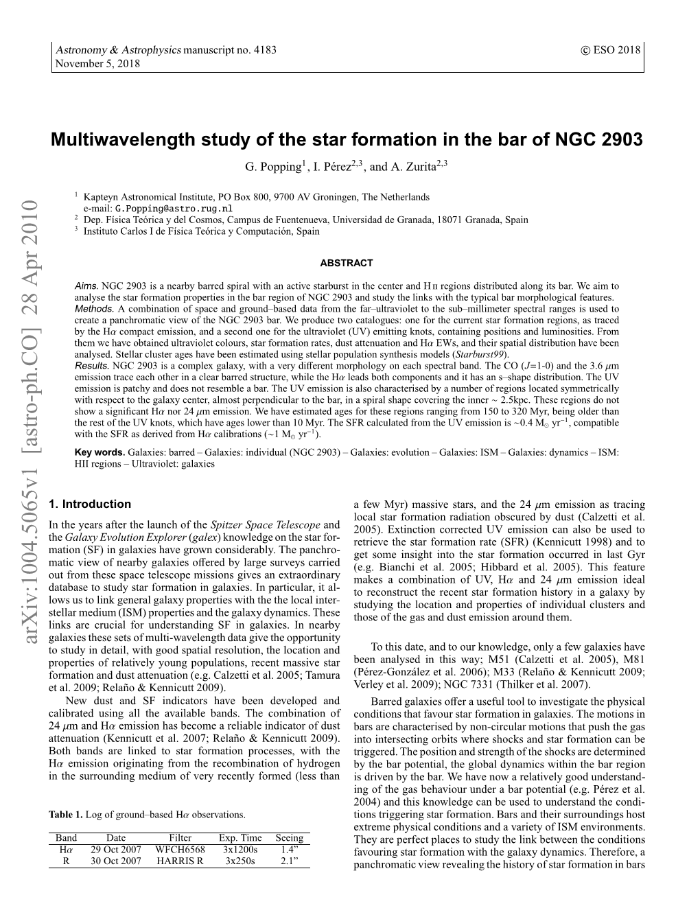 Multiwavelength Study of the Star Formation in the Bar of NGC 2903