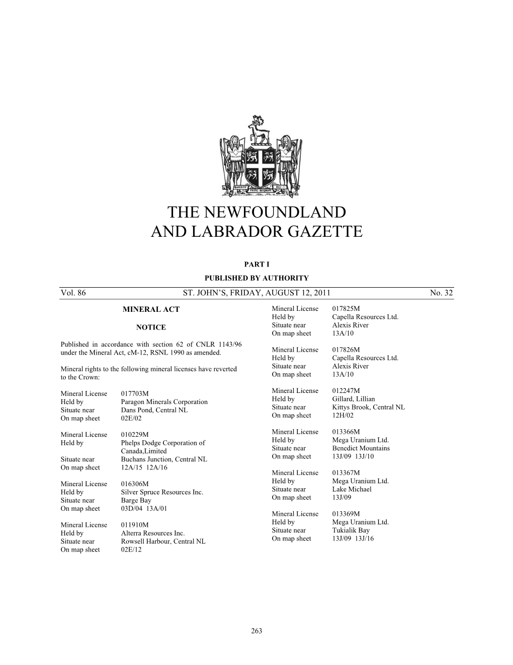 The Newfoundland and Labrador Gazette