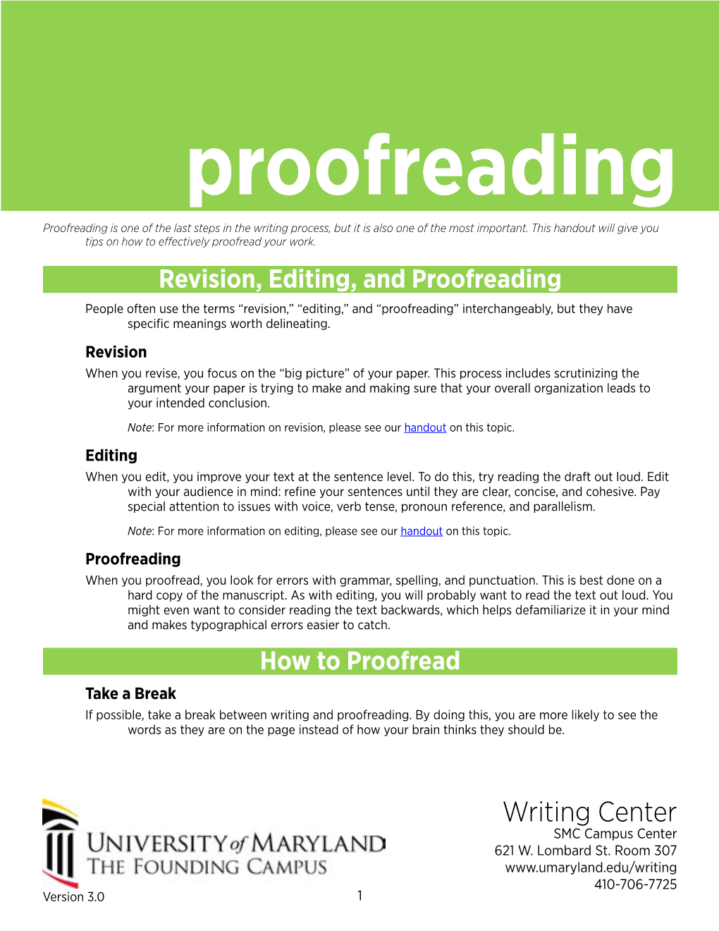 Proofreading Proofreading Is One of the Last Steps in the Writing Process, but It Is Also One of the Most Important