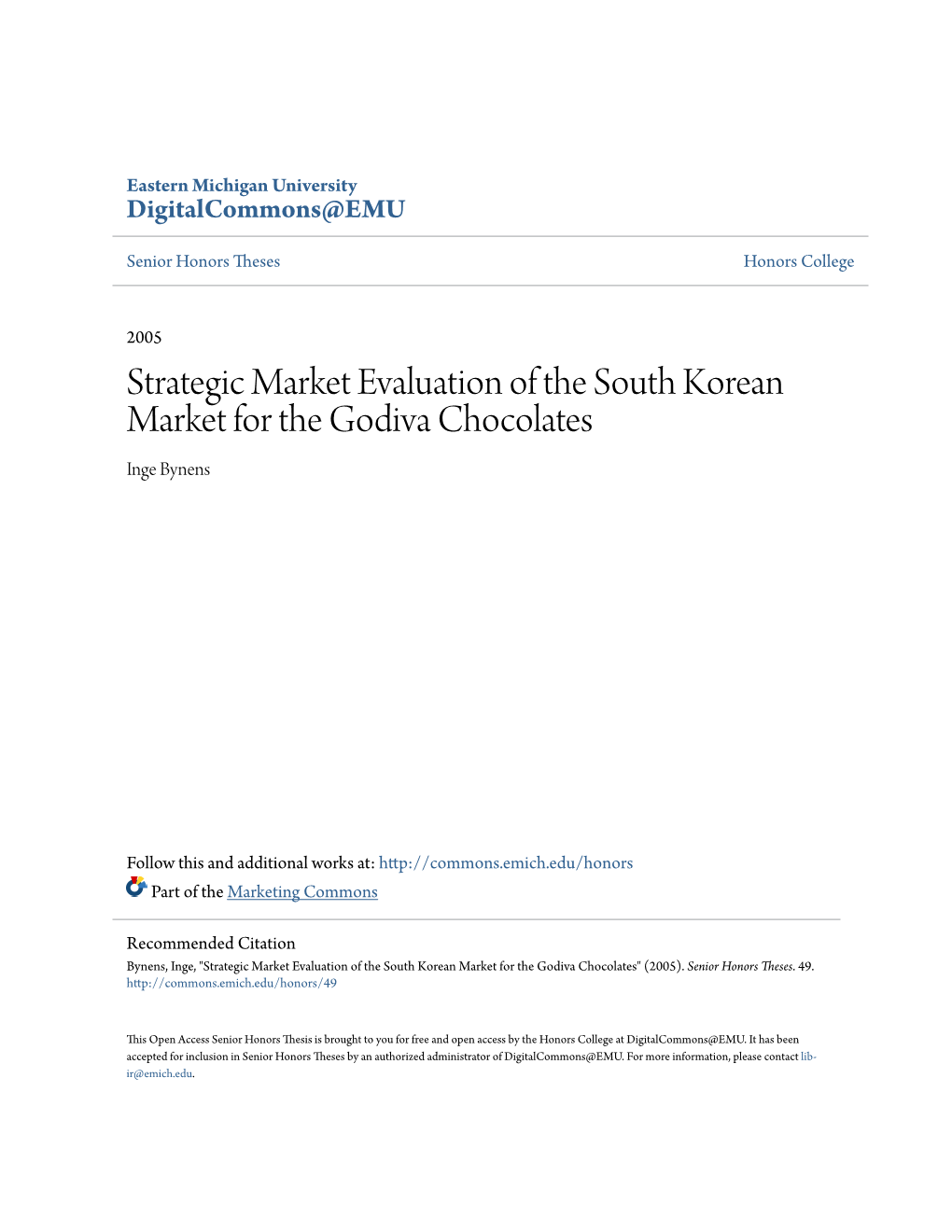 Strategic Market Evaluation of the South Korean Market for the Godiva Chocolates Inge Bynens