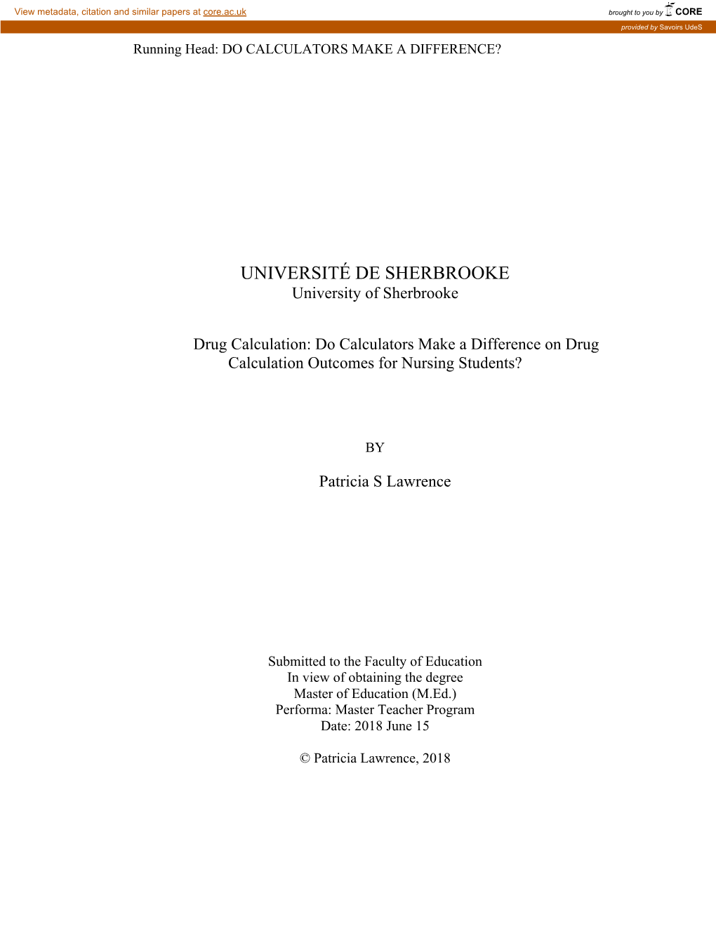 UNIVERSITÉ DE SHERBROOKE University of Sherbrooke