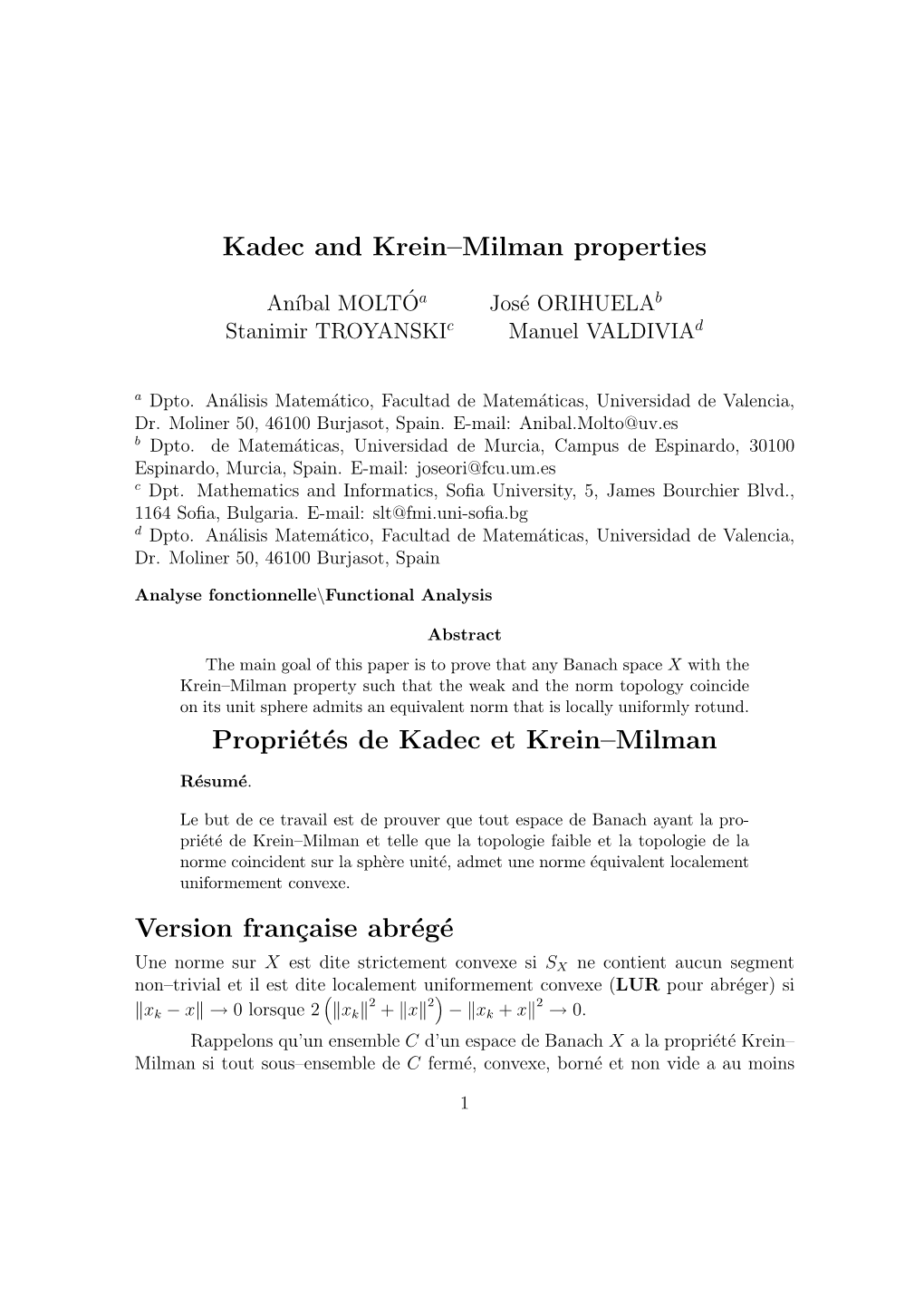 Kadec and Krein–Milman Properties Propriétés De Kadec Et Krein