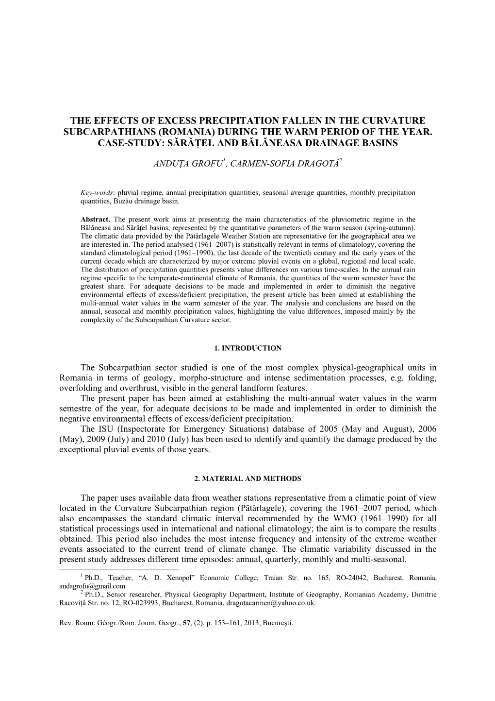 The Effects of Excess Precipitation Fallen in the Curvature Subcarpathians (Romania) During the Warm Period of the Year