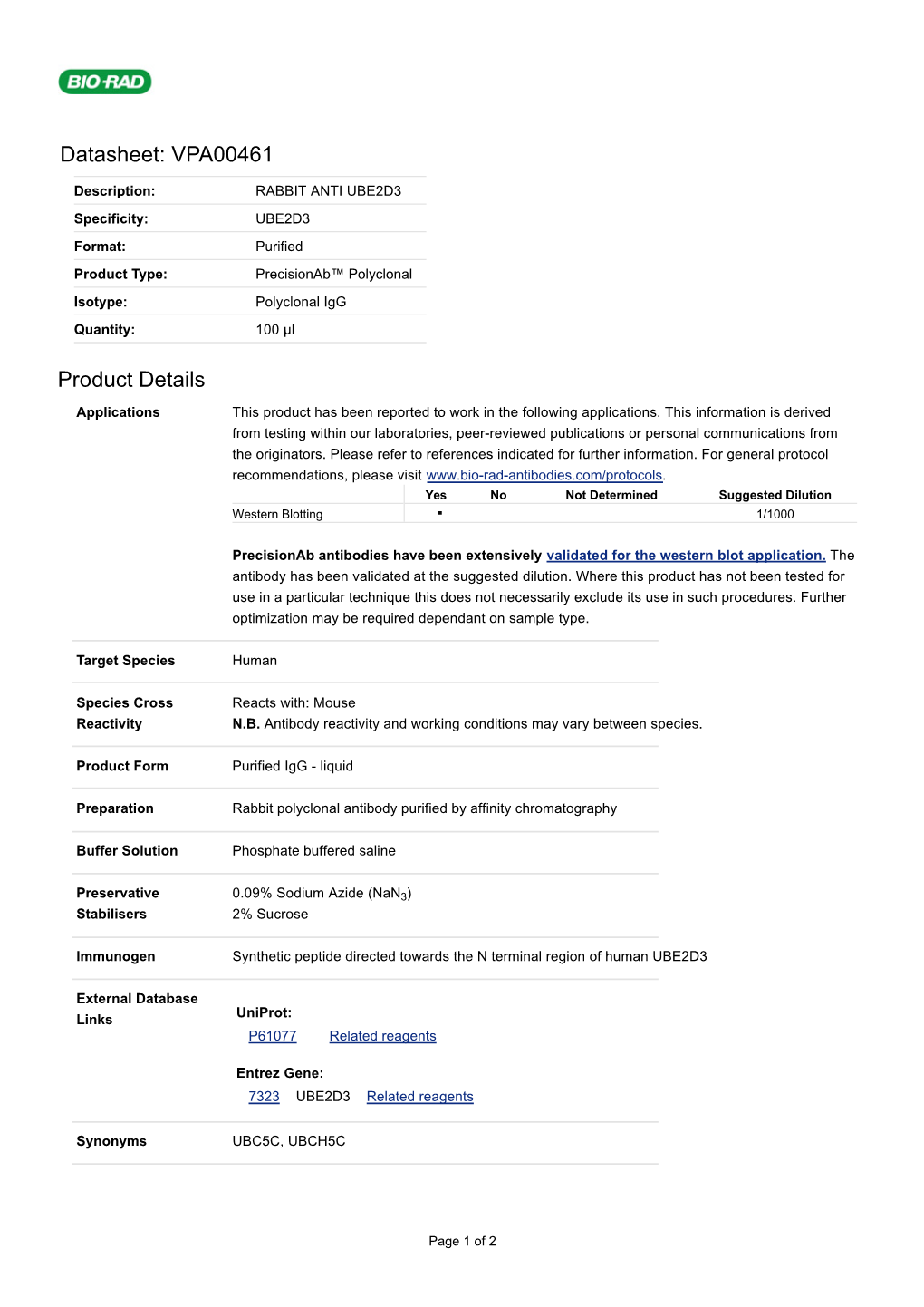 Datasheet: VPA00461 Product Details