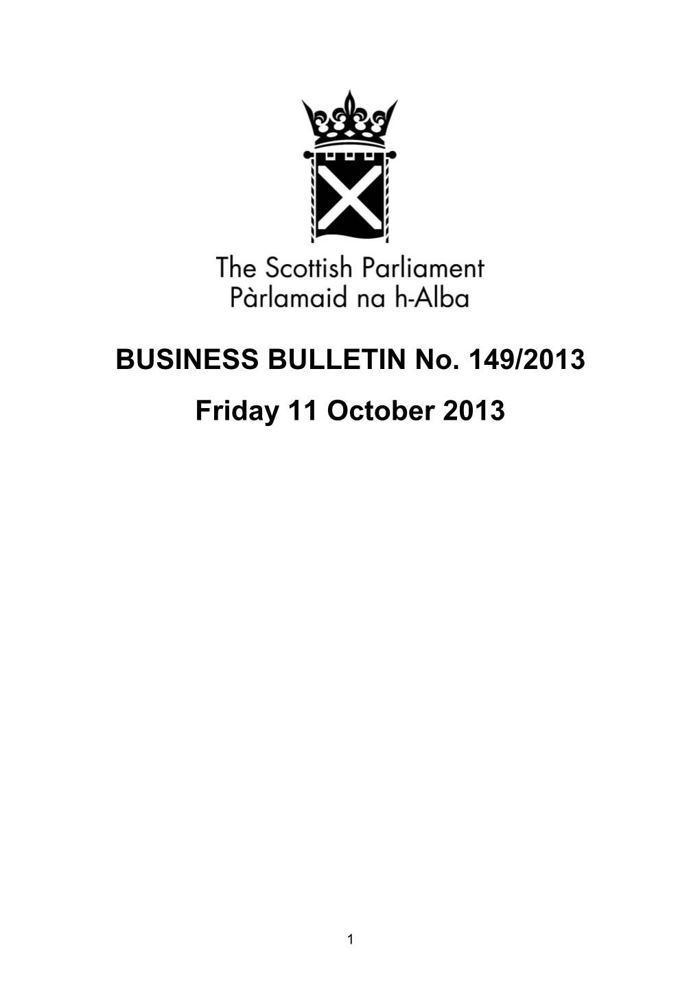 BUSINESS BULLETIN No. 149/2013 Friday 11 October 2013