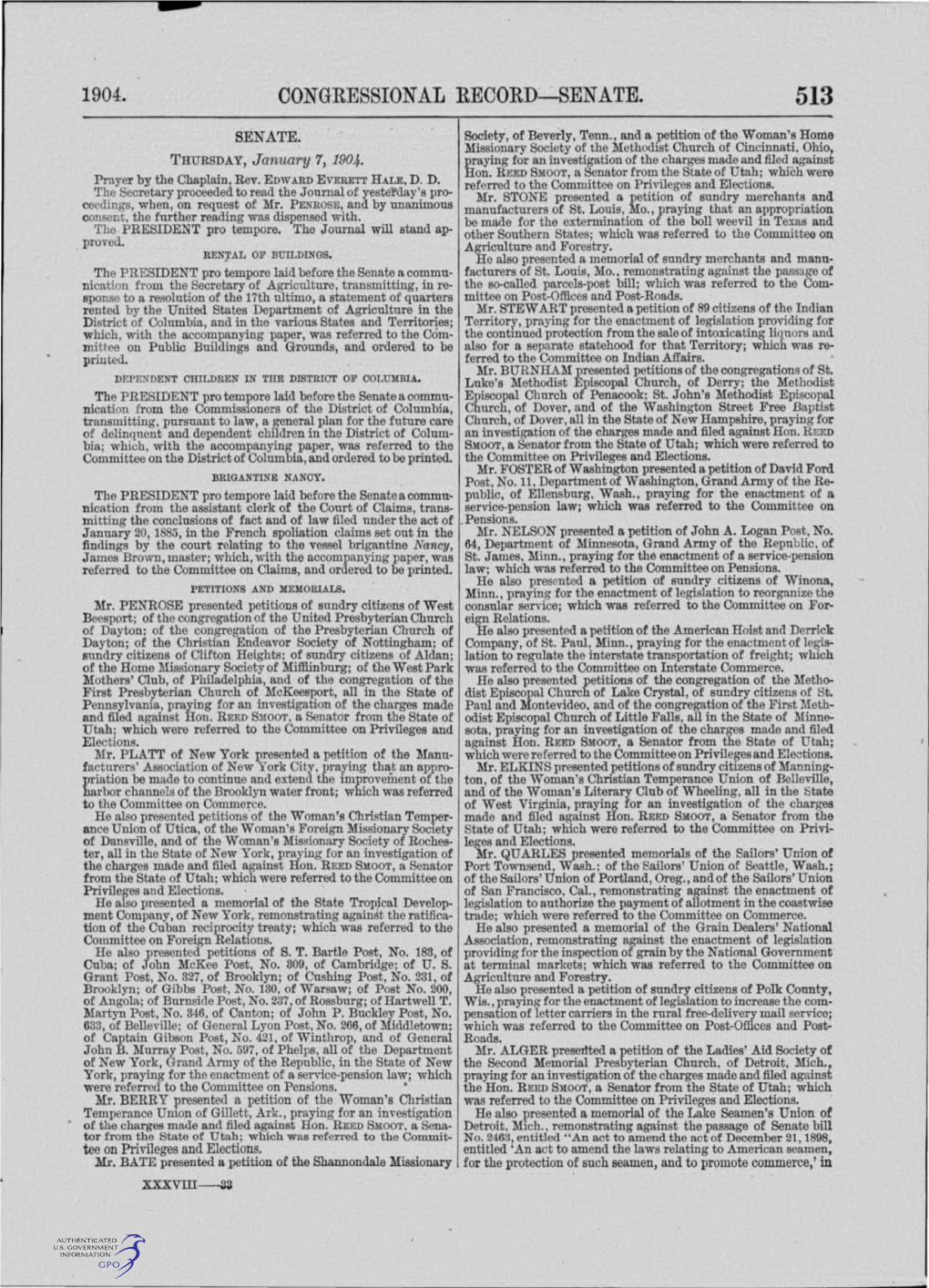 Congressional Record- Senate. 513