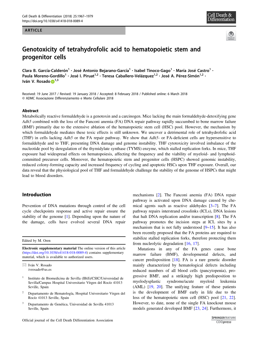 Genotoxicity of Tetrahydrofolic Acid to Hematopoietic Stem and Progenitor Cells