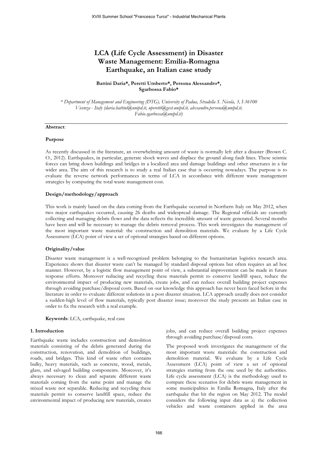 Life Cycle Assessment) in Disaster Waste Management: Emilia-Romagna Earthquake, an Italian Case Study