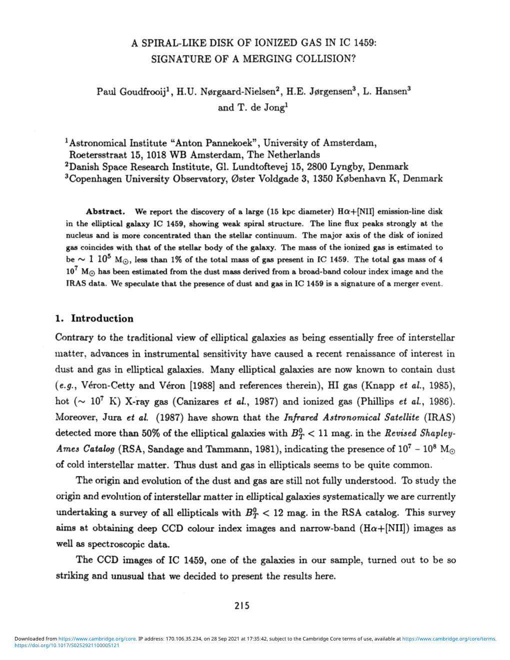 A Spiral-Like Disk of Ionized Gas in Ic 1459: Signature of a Merging Collision?