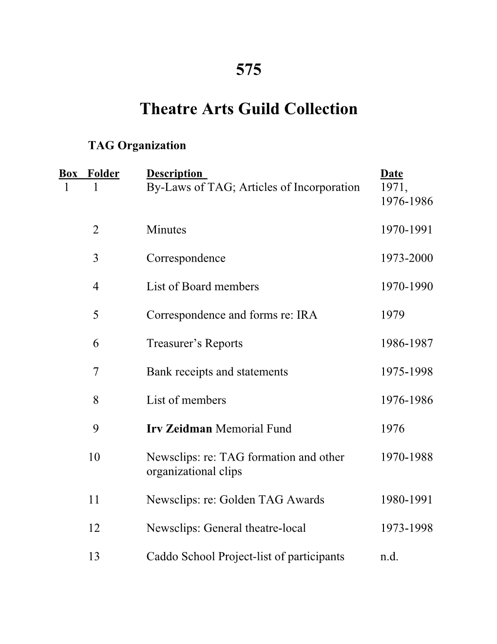 575 Theatre Arts Guild Collection