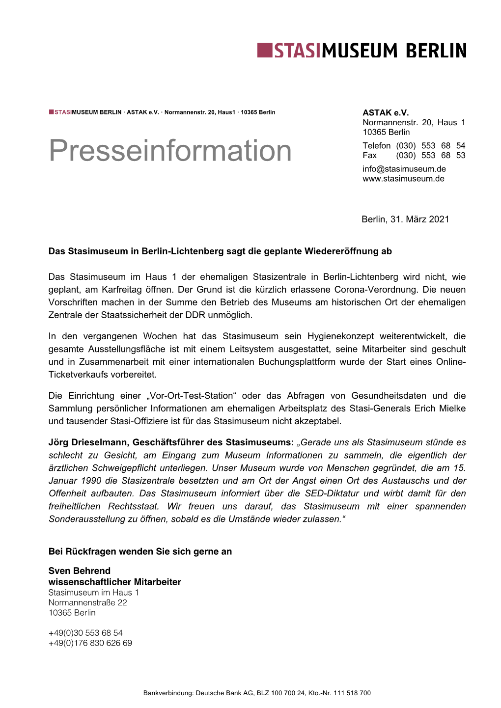 Presseinformation Info@Stasimuseum.De