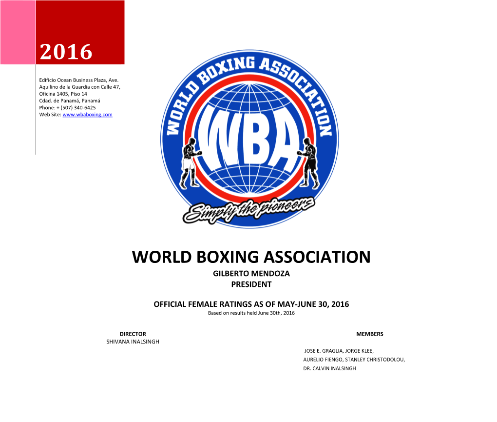 WBA Women Ratings May – June 2016