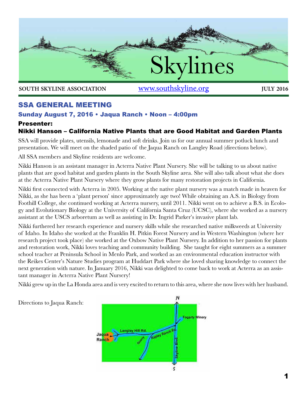 Skylines SOUTH SKYLINE ASSOCIATION JULY 2016
