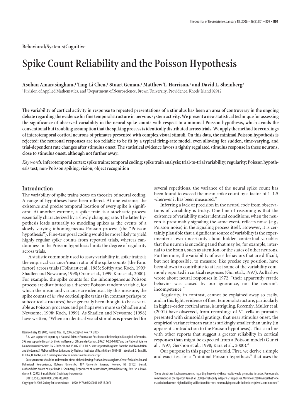 Spike Count Reliability and the Poisson Hypothesis