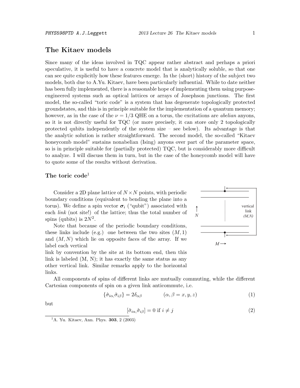 The Kitaev Models 1