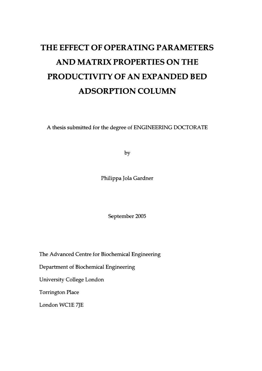 The Effect of Operating Parameters and Matrix Properties on the Productivity of an Expanded Bed Adsorption Column