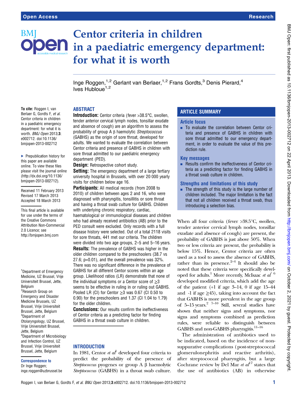 Centor Criteria in Children in a Paediatric Emergency Department: for What It Is Worth