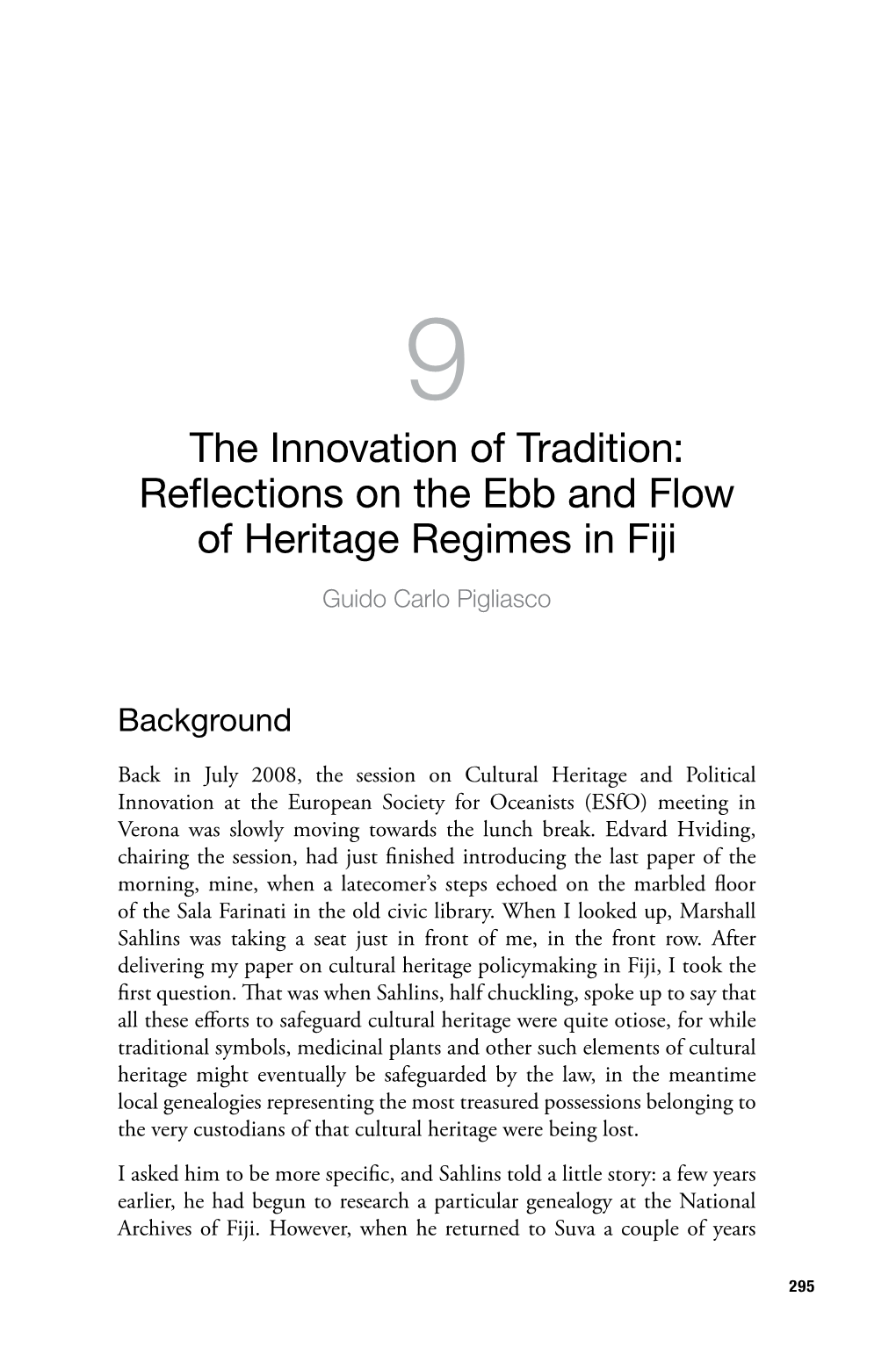 Reflections on the Ebb and Flow of Heritage Regimes in Fiji Guido Carlo Pigliasco