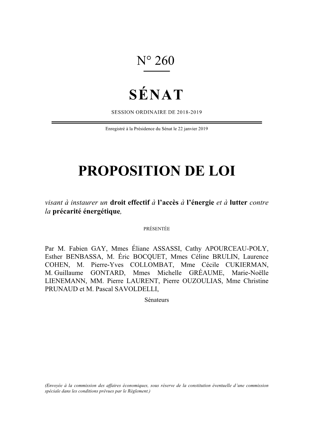 Sénat Proposition De