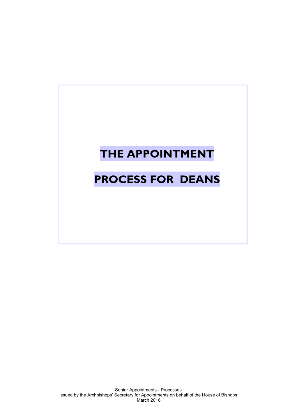 The Appointment Process for Deans