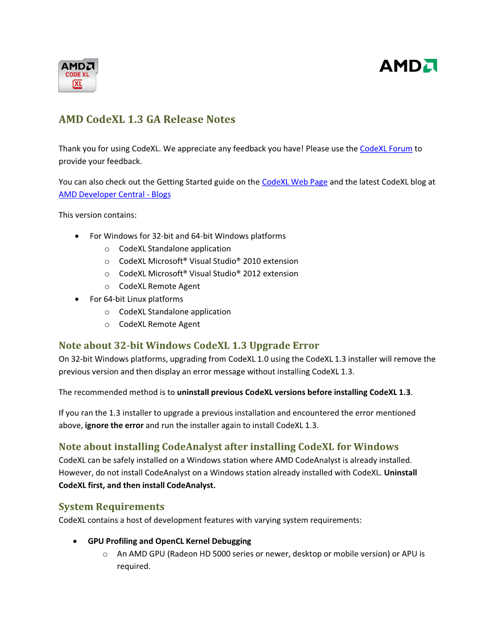AMD Codexl 1.3 GA Release Notes