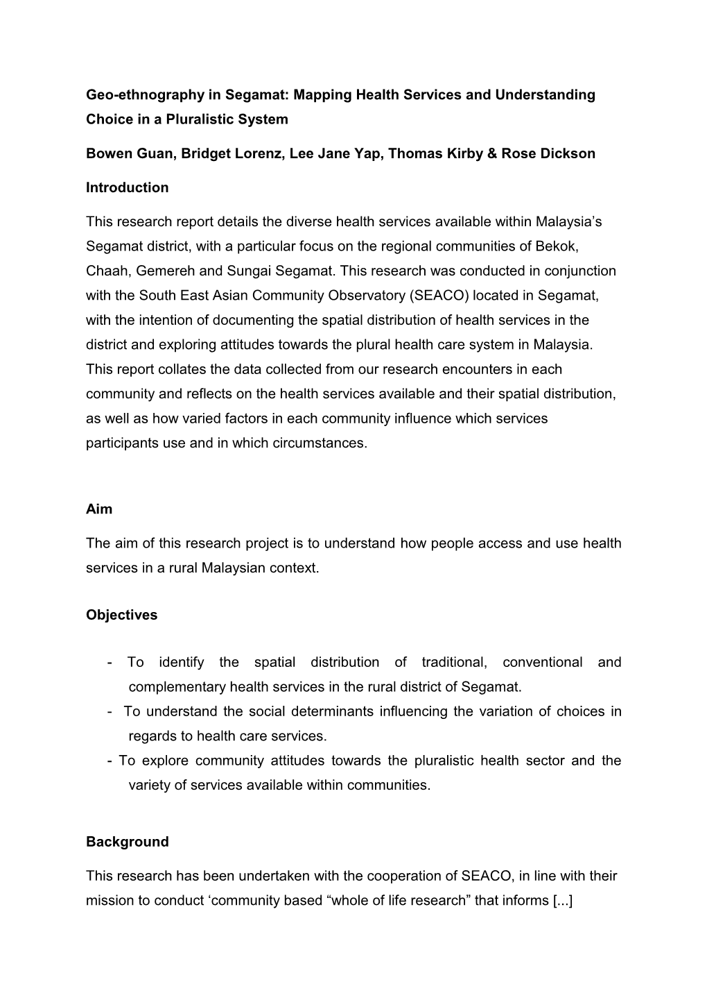 Geo-Ethnography in Segamat: Mapping Health Services and Understanding Choice in a Pluralistic System