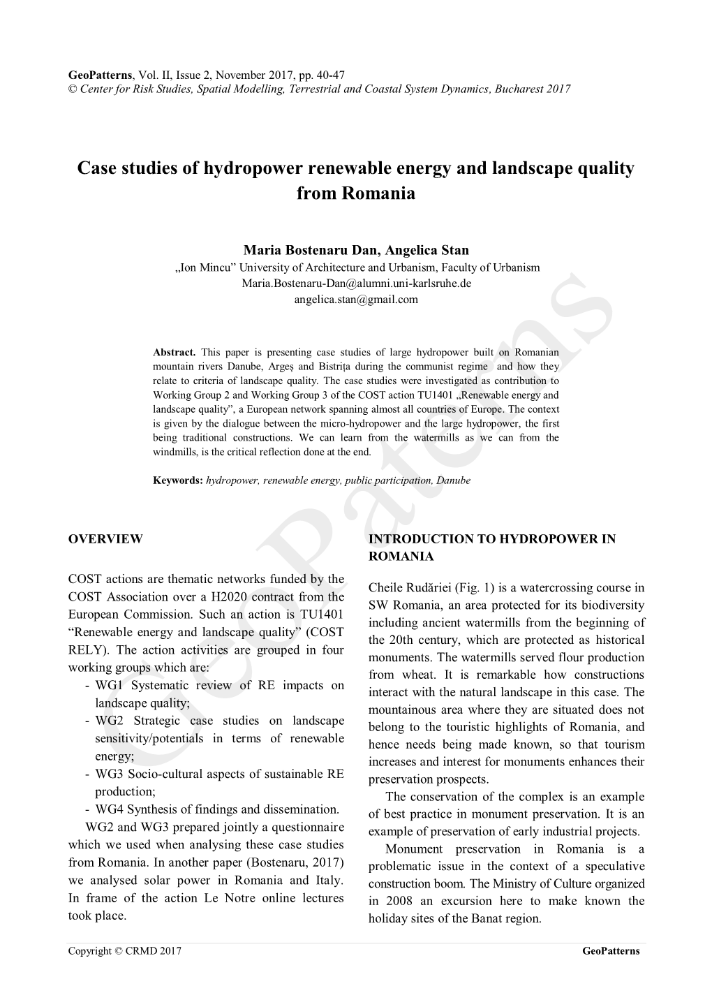 Case Studies of Hydropower Renewable Energy and Landscape Quality from Romania